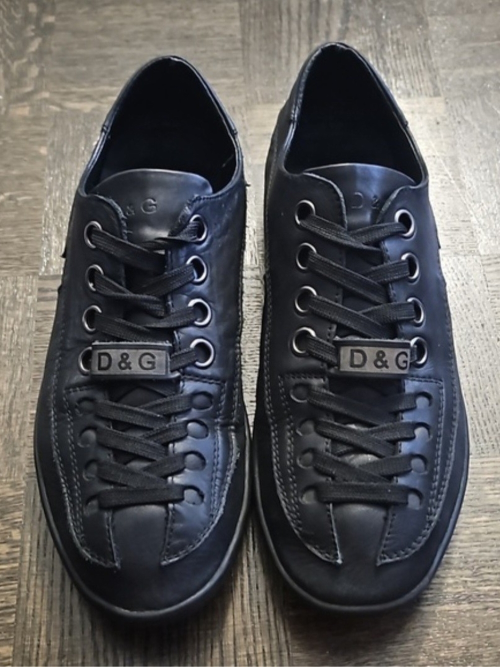D&G Men's Black Leather Lace-Up Sneakers